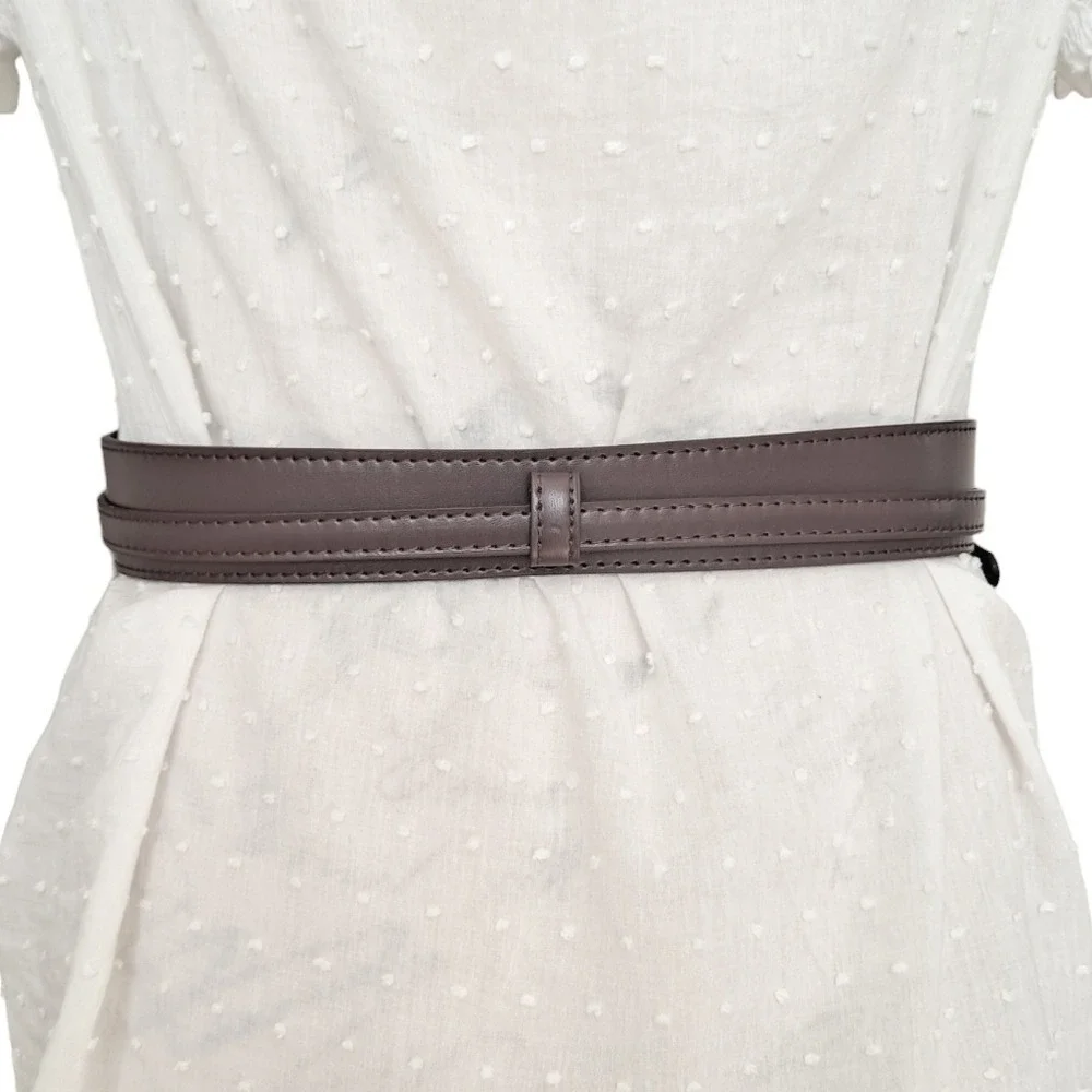 Western Brown Faux Leather wide waist Belt Boho Corset Gold buckle statement